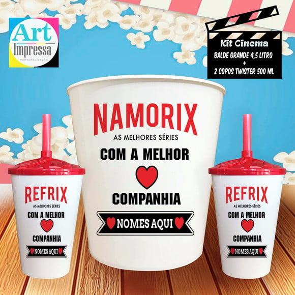 Kit Cinema Casal Namorix Balde 4,5L + 2 Copos Twister