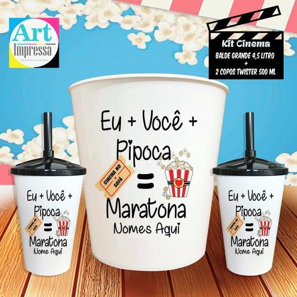 Kit Cinema Casal Eu + Você + Pipoca Balde 4,5L + 2 Copos
