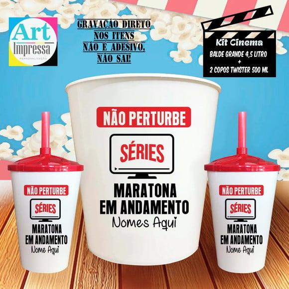 Kit Cinema Casal Não Perturbe Maratona em Andamento Balde + 2 Co