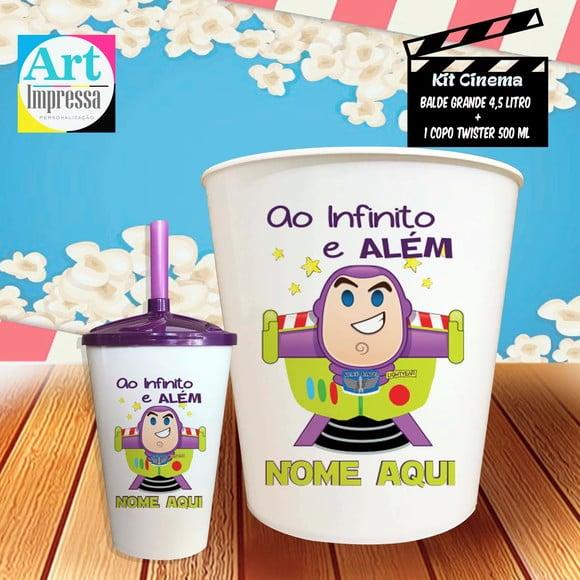 Kit Cinema Individual Buzz Lightyear Balde 4,5L + Copo Twister Pr