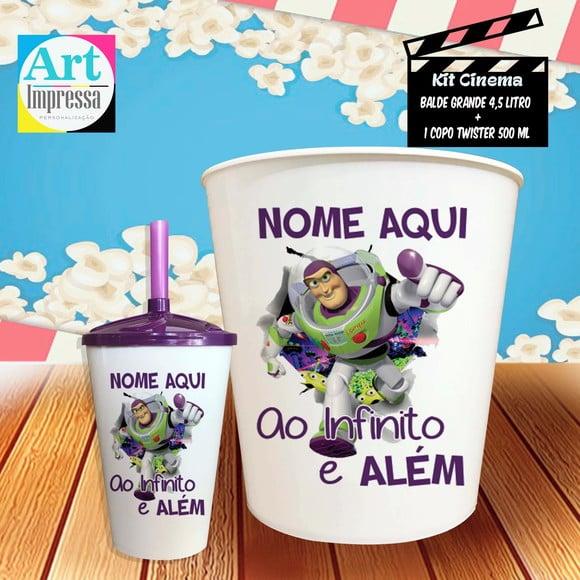 Kit Cinema Individual Buzz Lightyear Balde 4,5L + Copo Twister Pr