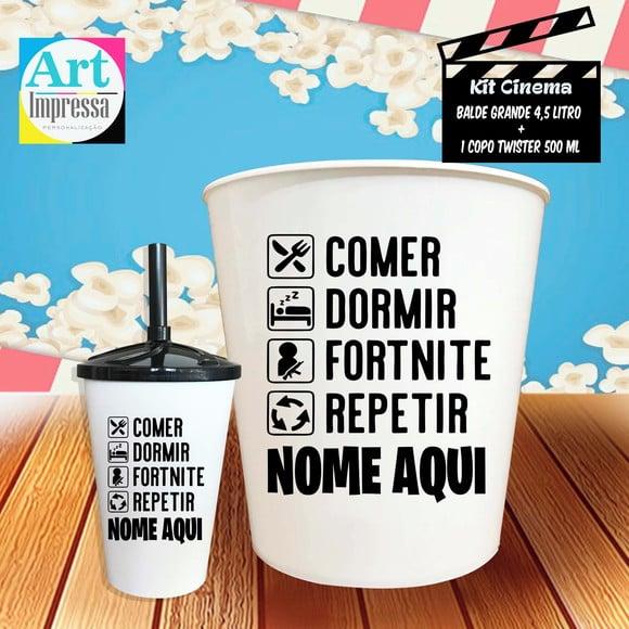 Kit Cinema Individual Fortnite Balde 4,5L + Copo Twister Presente