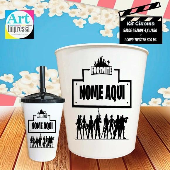 Kit Cinema Individual Fortnite Balde 4,5L + Copo Twister Presente