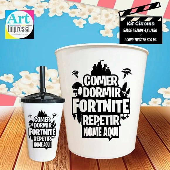 Kit Cinema Individual Fortnite Balde 4,5L + Copo Twister Presente