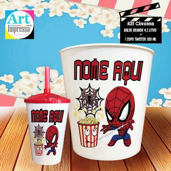 Kit Cinema Individual Homem-Aranha Balde 4,5L + Copo Twister Pres