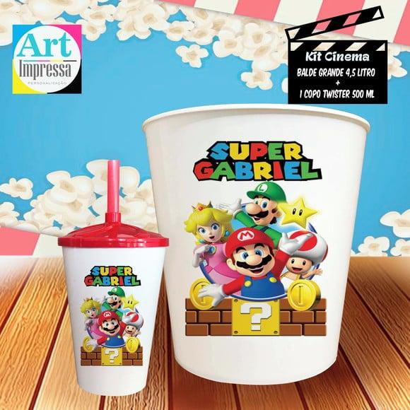 Kit Cinema Individual Super Mario Balde 4,5L + Copo Twister Prese