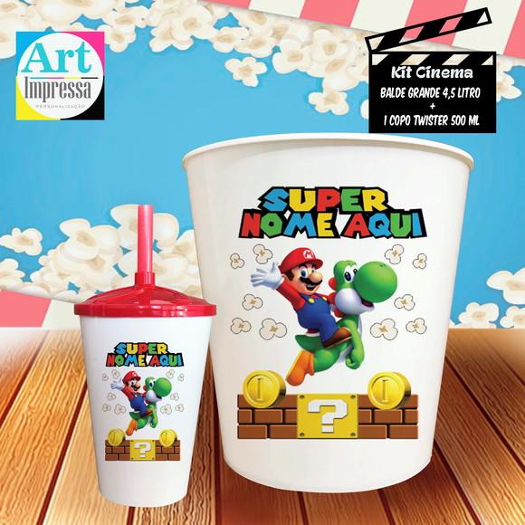 Kit Cinema Individual Super Mario Balde 4,5L + Copo Twister Prese