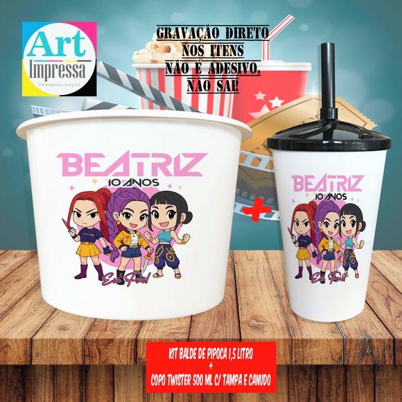 Kit Cinema Lembrancinha Guerreira do K-pop Balde 1,5L + Copo Twis