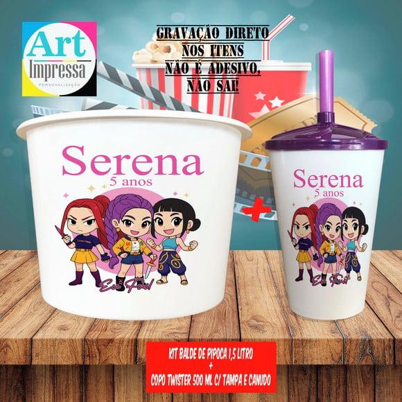 Kit Cinema Lembrancinha Guerreira do K-pop Balde 1,5L + Copo Twis