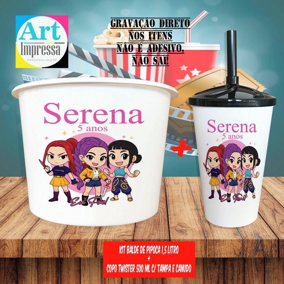 Kit Cinema Lembrancinha Guerreira do K-pop Balde 1,5L + Copo Twis