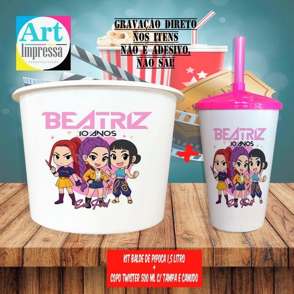 Kit Cinema Lembrancinha Guerreira do K-pop Balde 1,5L + Copo Twis