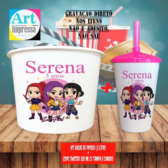 Kit Cinema Lembrancinha Guerreira do K-pop Balde 1,5L + Copo Twis