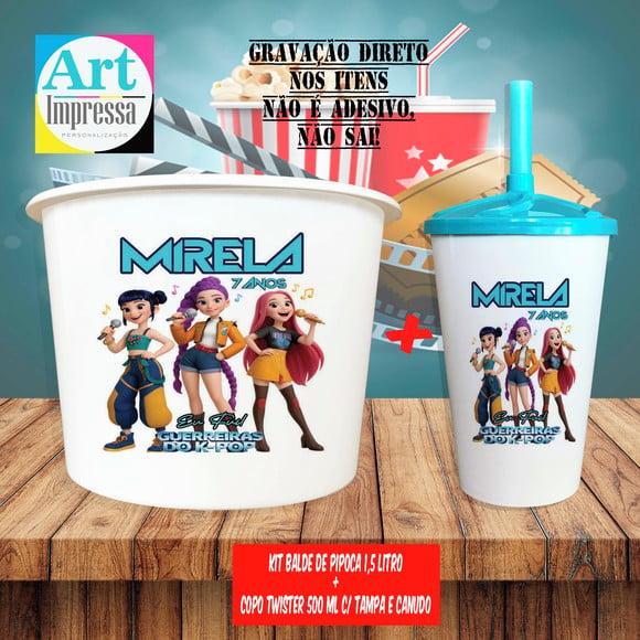 Kit Cinema Lembrancinha Guerreira do K-pop Balde 1,5L + Copo Twis