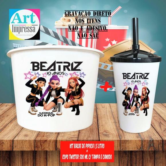 Kit Cinema Lembrancinha Guerreira do K-pop Balde 1,5L + Copo Twis