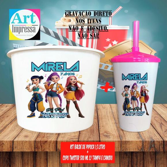 Kit Cinema Lembrancinha Guerreira do K-pop Balde 1,5L + Copo Twis