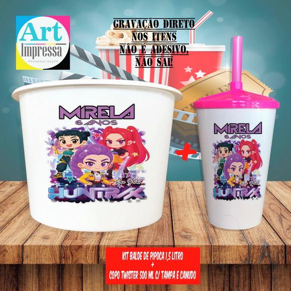 Kit Cinema Lembrancinha Balde + Copo Guerreiras do K-pop