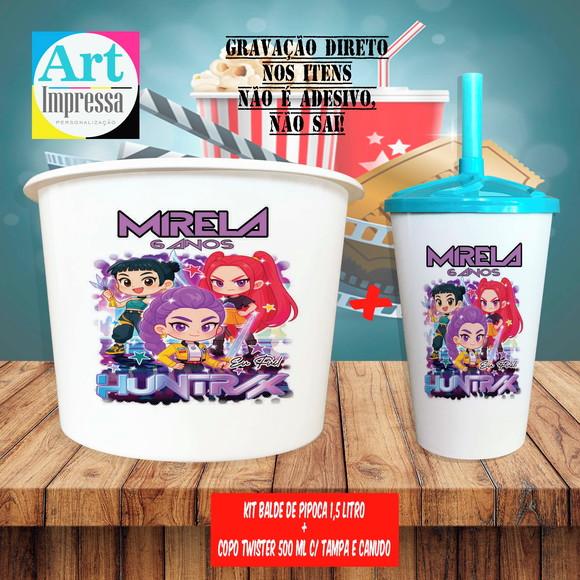 Kit Cinema Lembrancinha Balde + Copo Guerreiras do K-pop