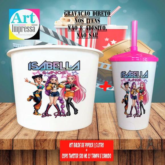 Kit Cinema Lembrancinha Guerreira do K-pop Balde 1,5L + Copo Twis