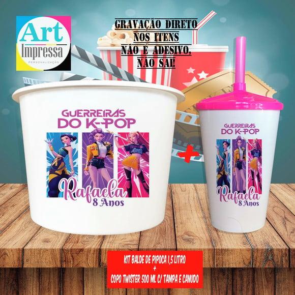 Kit Cinema Lembrancinha Guerreira do K-pop Balde 1,5L + Copo Twis