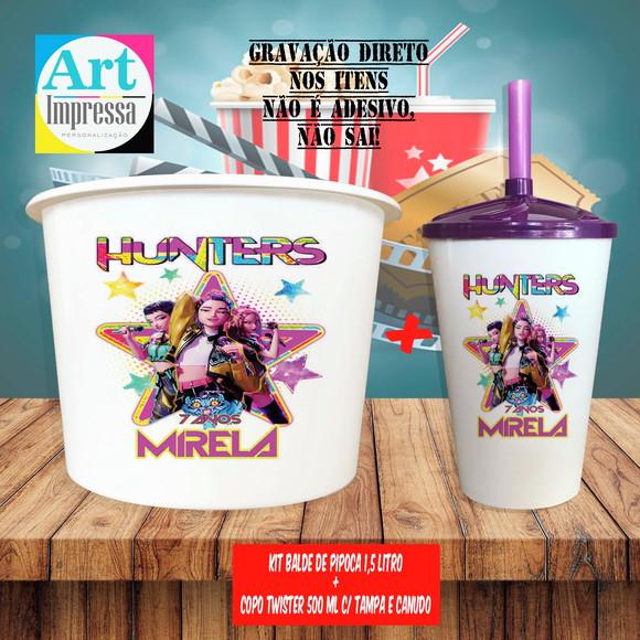 Kit Cinema Lembrancinha Guerreira do K-pop Balde 1,5L + Copo Twis