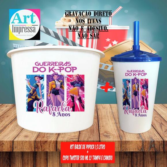 Kit Cinema Lembrancinha Guerreira do K-pop Balde 1,5L + Copo Twis