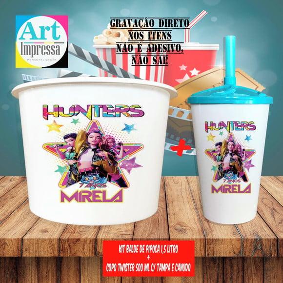 Kit Cinema Lembrancinha Guerreira do K-pop Balde 1,5L + Copo Twis
