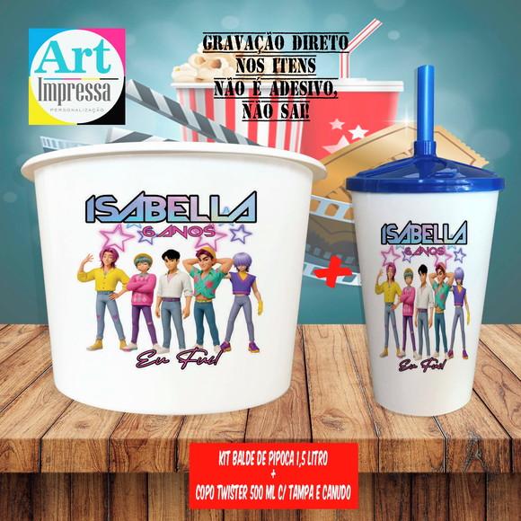 Kit Cinema Lembrancinha Guerreira do K-pop Balde 1,5L + Copo Twis