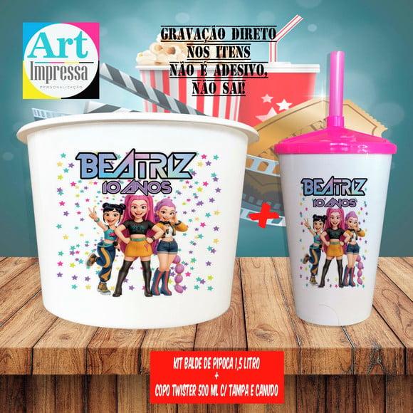 Kit Cinema Lembrancinha Guerreira do K-pop Balde 1,5L + Copo Twis