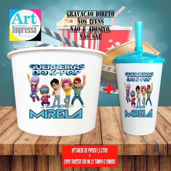 Kit Cinema Lembrancinha Guerreira do K-pop Balde 1,5L + Copo Twis
