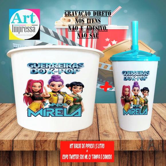 Kit Cinema Lembrancinha Guerreira do K-pop Balde 1,5L + Copo Twis