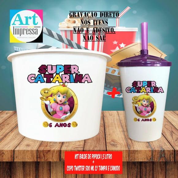 Kit Cinema Lembrancinha Super Mario Balde 1,5L + Copo Twister 500