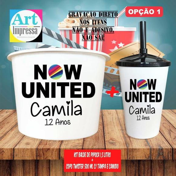 Kit Cinema Lembrancinha Now United Balde de Pipoca 1,5L + Copo Tw