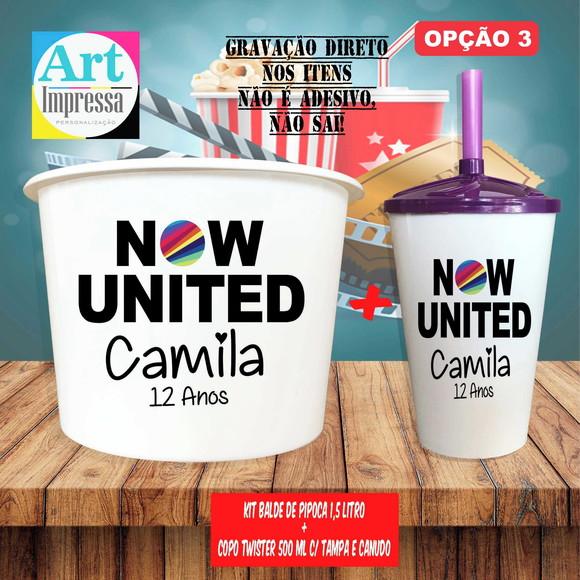 Kit Cinema Lembrancinha Now United Balde de Pipoca 1,5L + Copo Tw