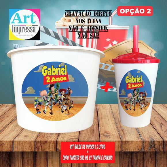 Kit Cinema Lembrancinha Toy Story Balde de Pipoca 1,5L + Copo Twi