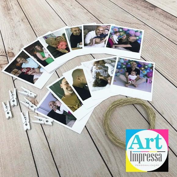 Kit 12 Mini Polaroids com Varal + Pregadores