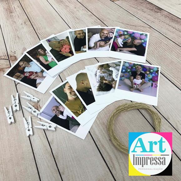 Kit 12 Mini Polaroids com Varal + Pregadores