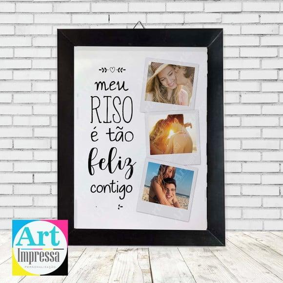 Quadro Meu Riso É Tão Feliz Contigo com Fotos Personalizado