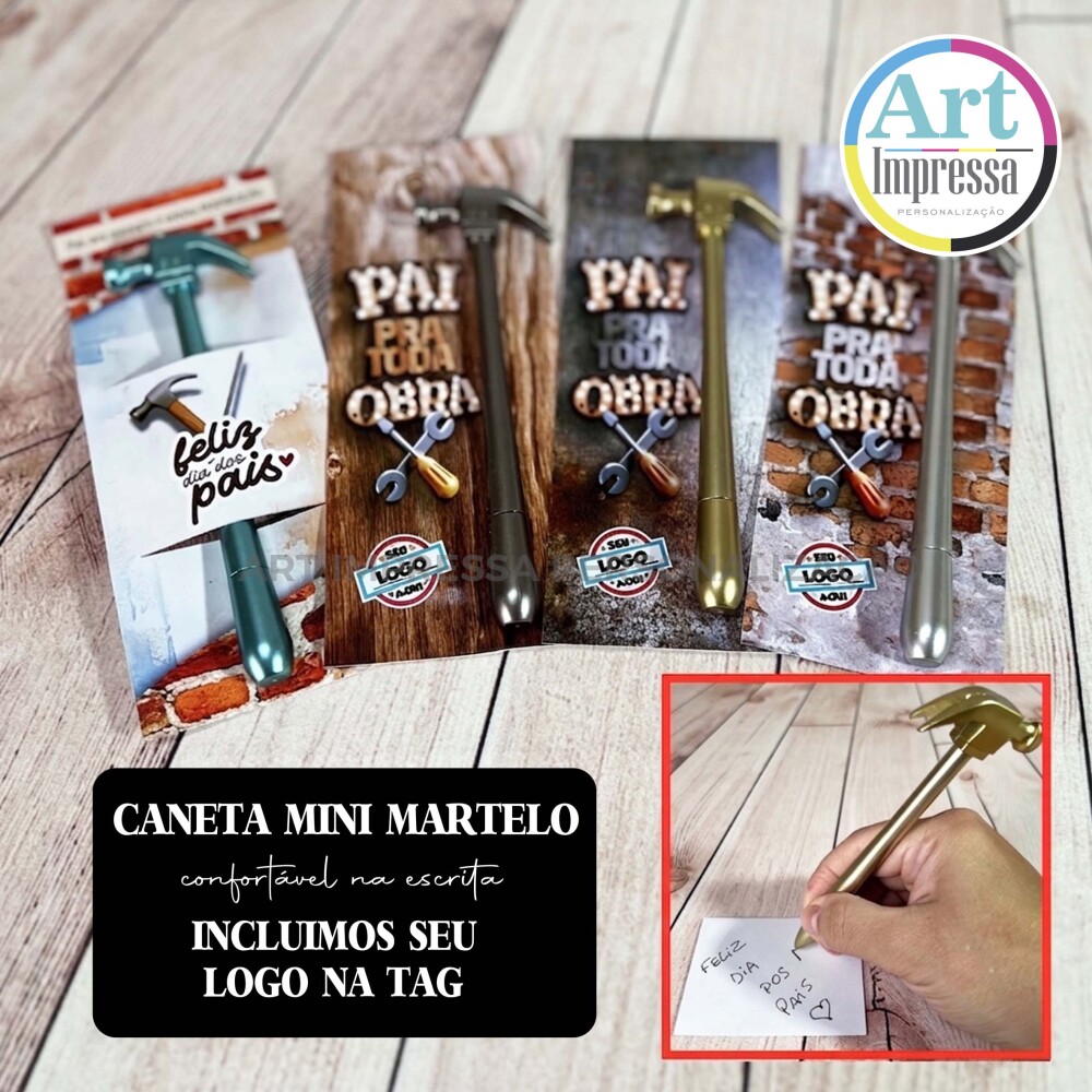 Caneta Mini Martelo com Tag Brinde Dia dos Pais