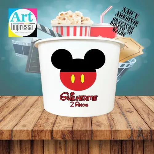 Balde de Pipoca Mickey Personalizado Lembrancinha