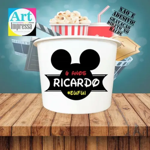 Balde de Pipoca Mickey Personalizado Lembrancinha