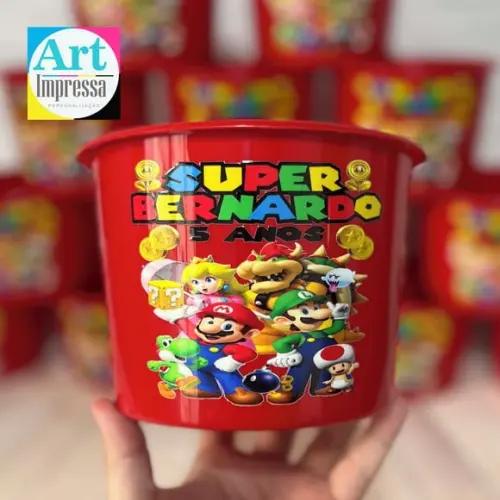 Balde de Pipoca Mario Bros Personalizado UV Verniz