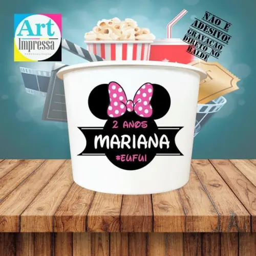 Balde de Pipoca Minnie Personalizado Lembrancinha
