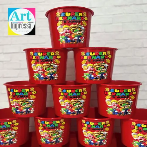 Balde de Pipoca Mario Bros Personalizado UV Verniz