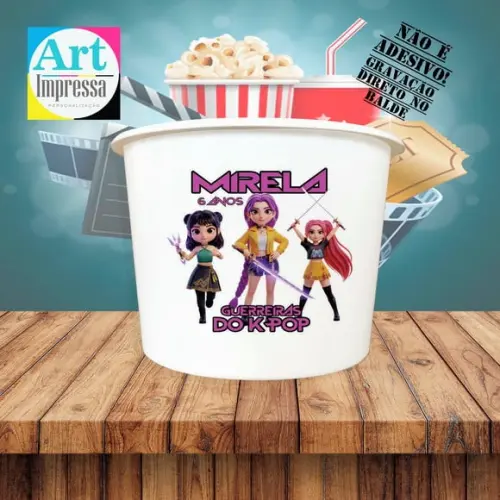Balde de Pipoca Guerreiras K-pop Personalizado Lembrancinha