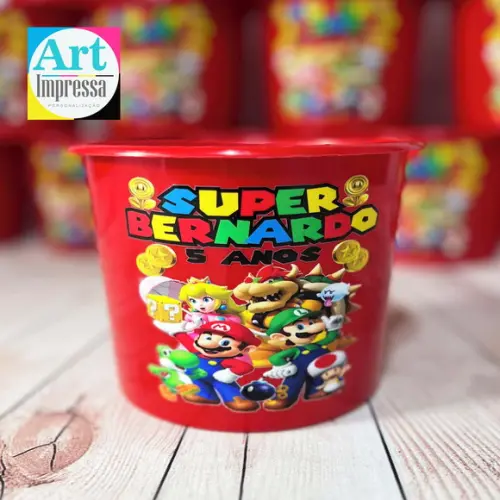 Balde de Pipoca Mario Bros Personalizado UV Verniz