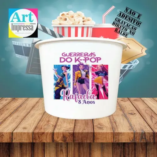 Balde de Pipoca Guerreiras K-pop Personalizado Lembrancinha