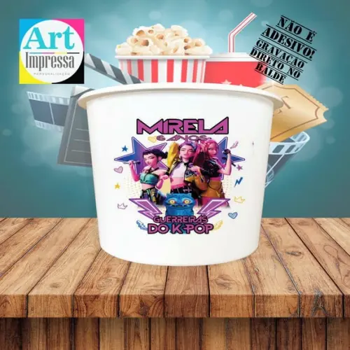 Balde de Pipoca Guerreiras K-pop Personalizado Lembrancinha
