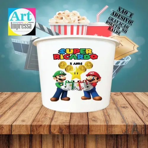 Balde de Pipoca Super Mario Bros Personalizado Lembrancinha