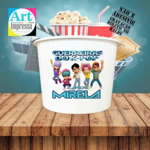 Balde de Pipoca Guerreiras K-pop Personalizado Lembrancinha