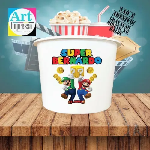 Balde de Pipoca Super Mario Bros Personalizado Lembrancinha